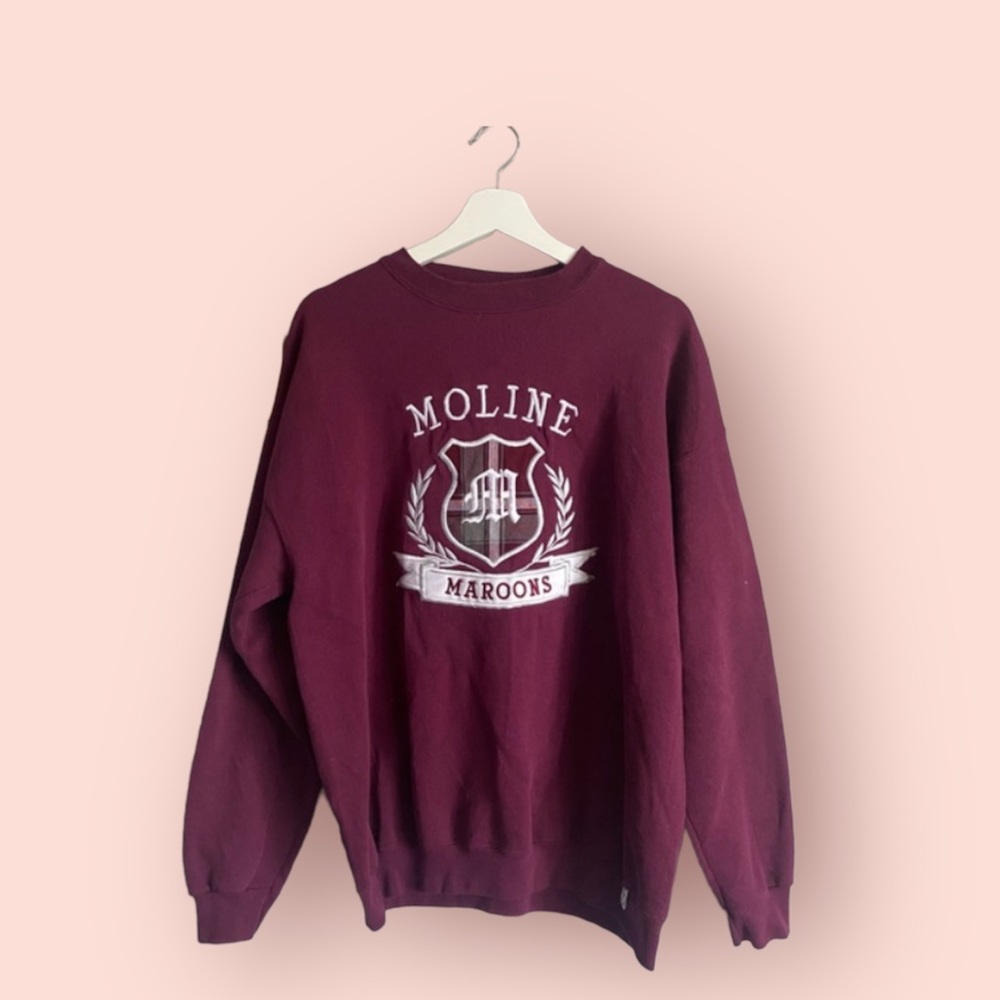 Dark Academia Maroon Varsity Crewneck Sweater